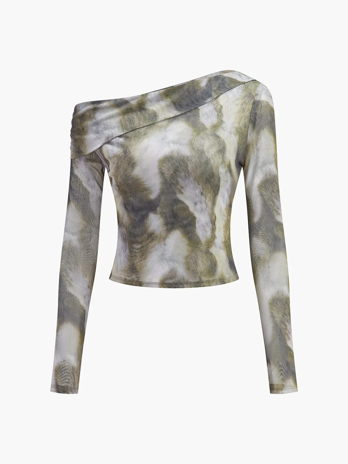 Asymmetrical Printed Crop Mesh T-Shirt sold by COMMENSE product image thumbnail 2