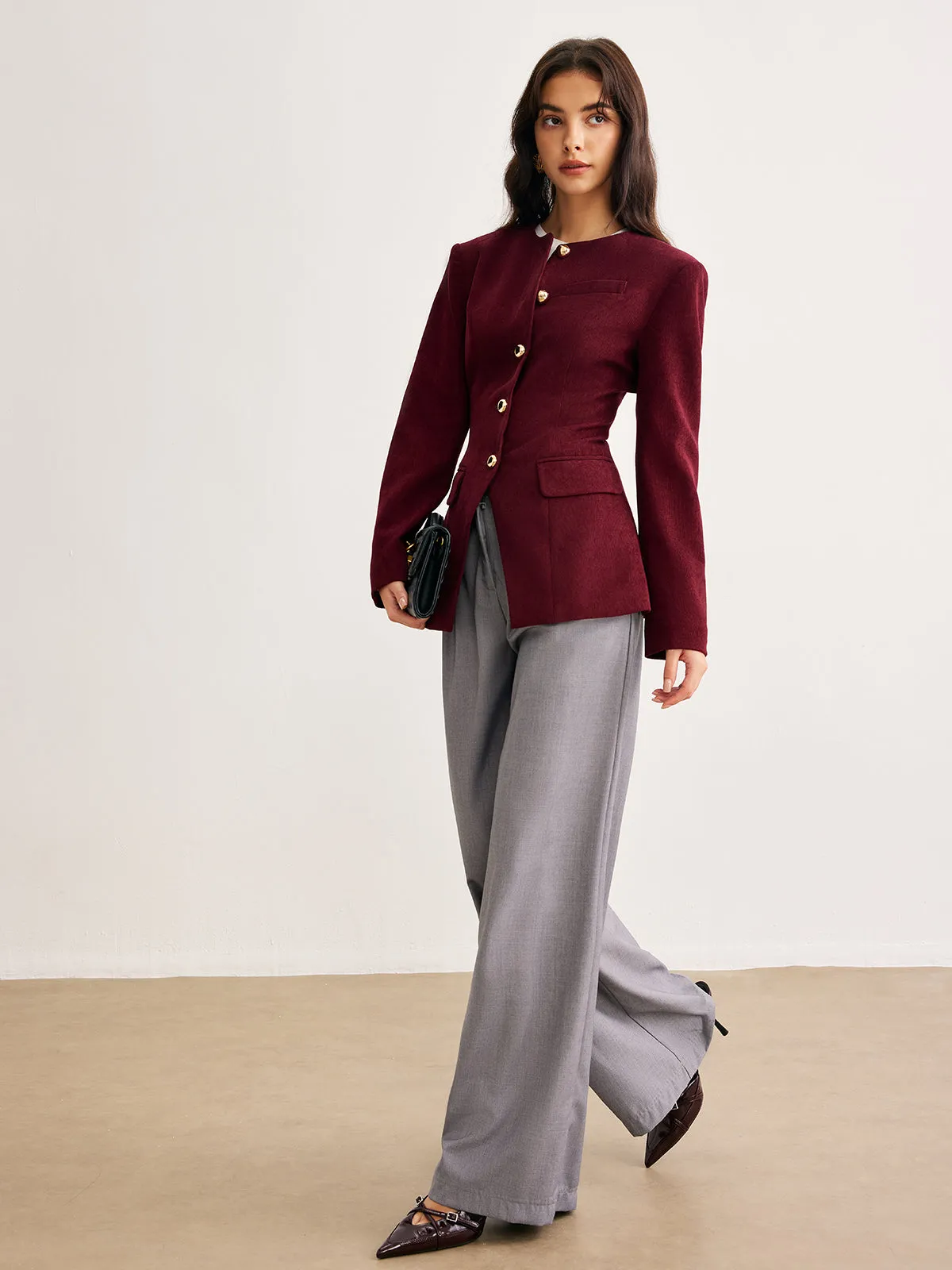 Round Neck Button Corduroy Blazer sold by COMMENSE product image thumbnail 3