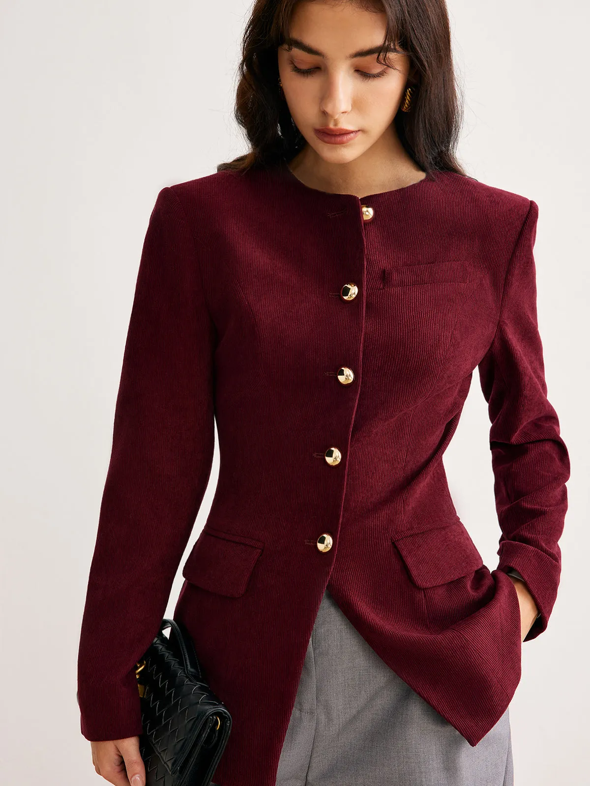 Round Neck Button Corduroy Blazer sold by COMMENSE product image thumbnail 2