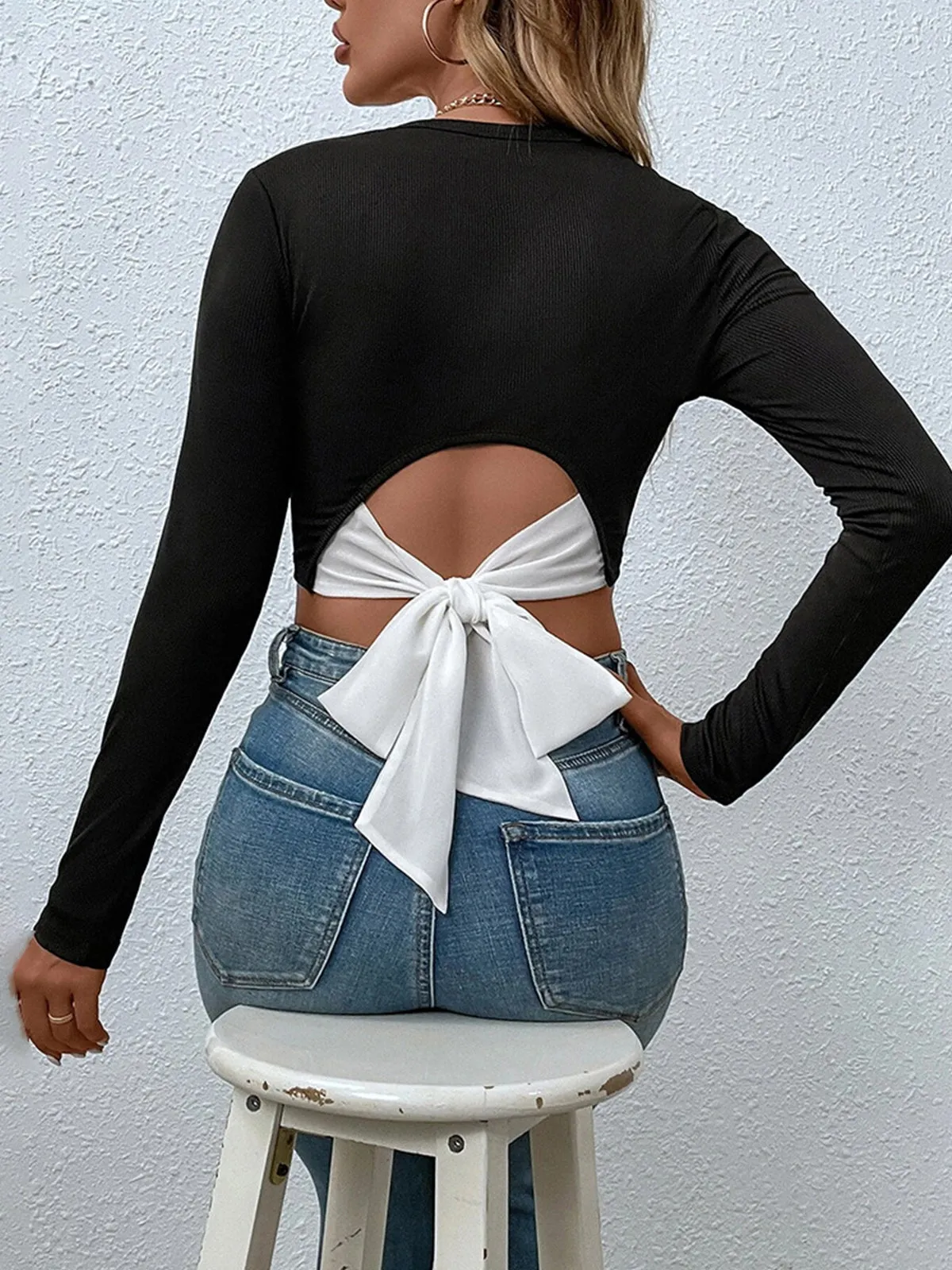 Tie Beck Skinny Crop T-Shirt sold by COMMENSE product image thumbnail 5