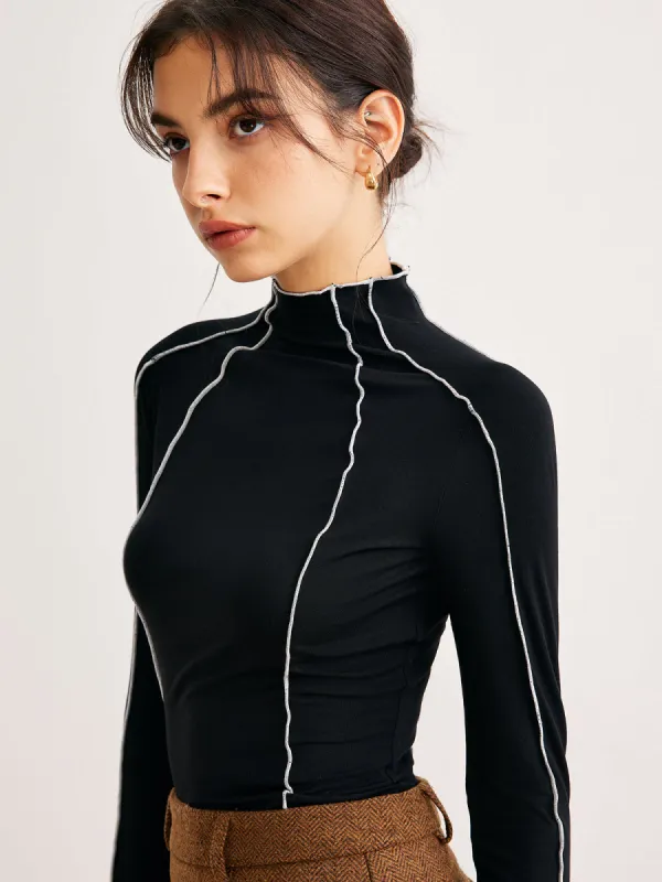 Lettuce Trim Contrast Piping Slim T-Shirt sold by COMMENSE