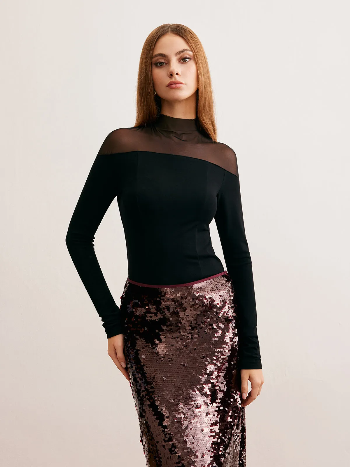 Mesh Panel Jersey Skinny T-Shirt sold by COMMENSE product image thumbnail 3