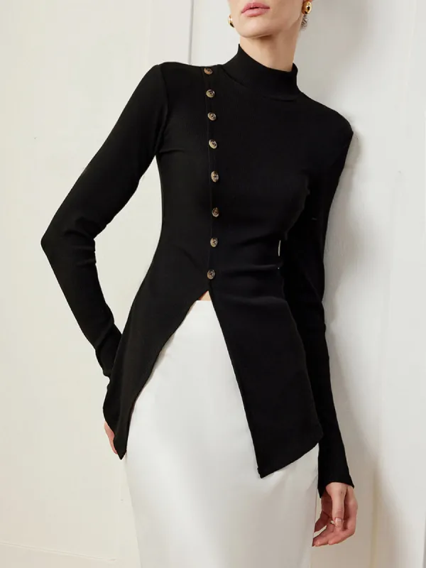 Button Split Skinny T-Shirt sold by COMMENSE