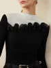 Romance Stand Collar Ruffle T-Shirt sold by COMMENSE