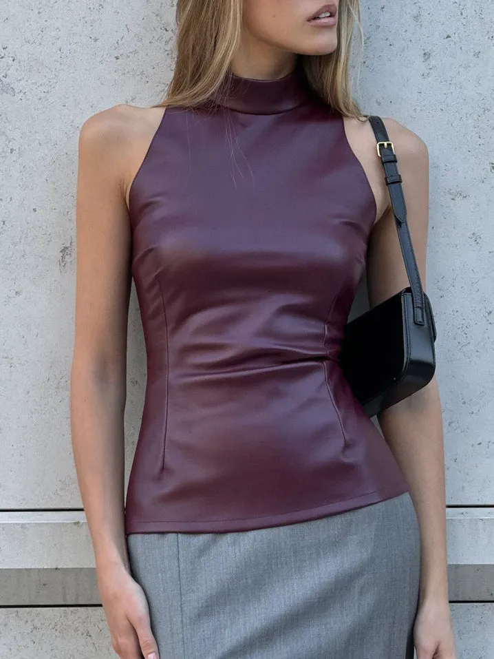 Sleeveless PU Leather Skinny Tank Top sold by COMMENSE product image thumbnail 3