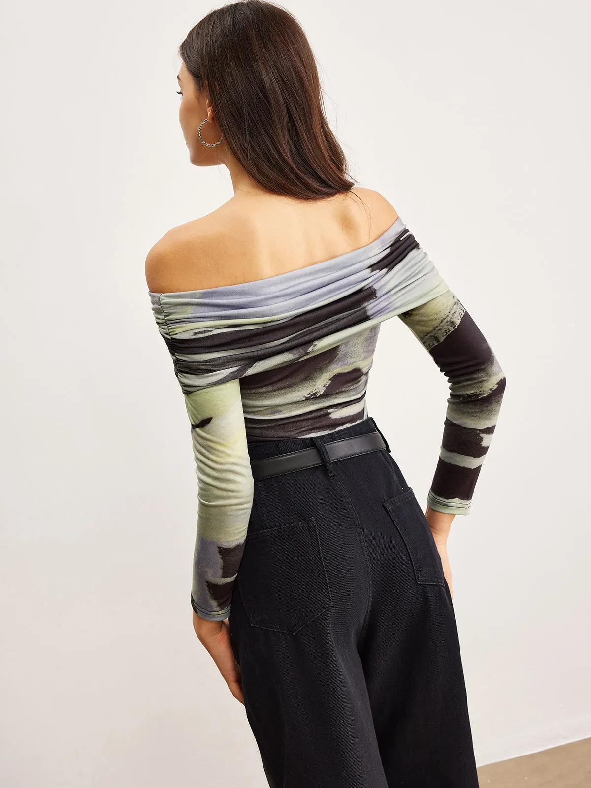 Off-Shoulder Tie Dye Printed T-Shirt sold by COMMENSE product image thumbnail 5