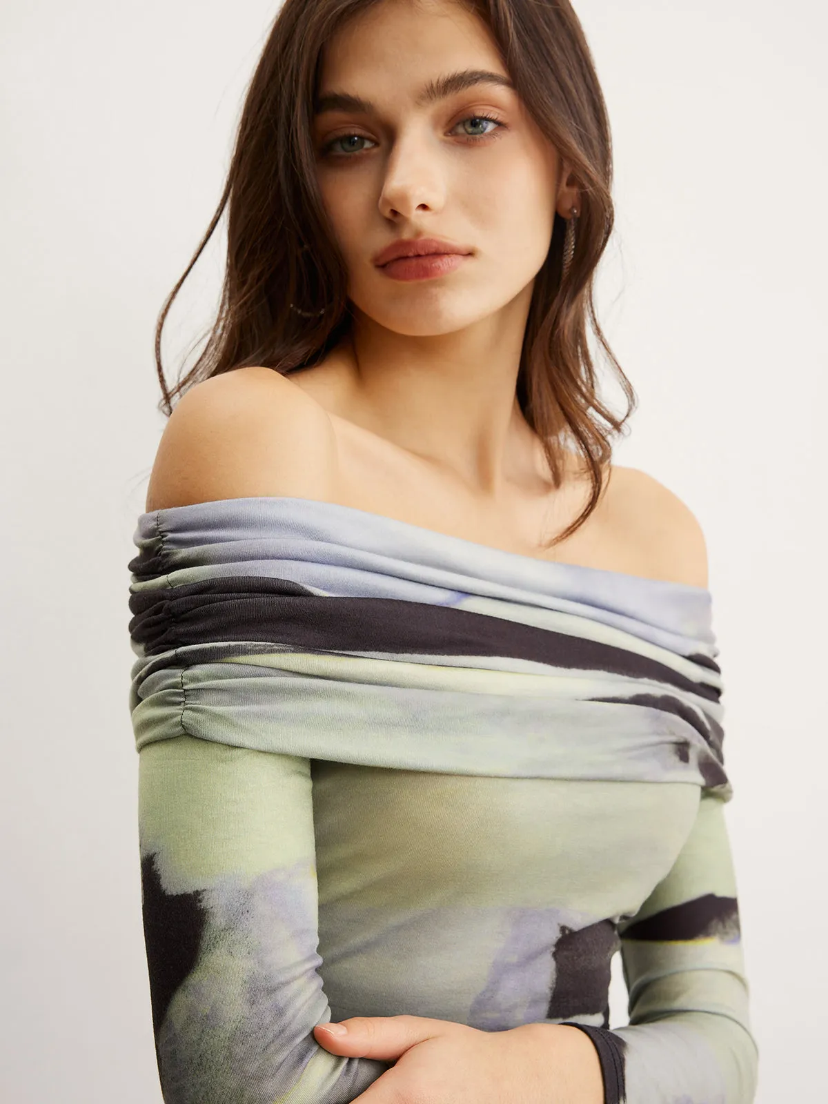 Off-Shoulder Tie Dye Printed T-Shirt sold by COMMENSE product image thumbnail 3