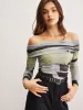 Off-Shoulder Tye Dye Printed T-Shirt sold by COMMENSE