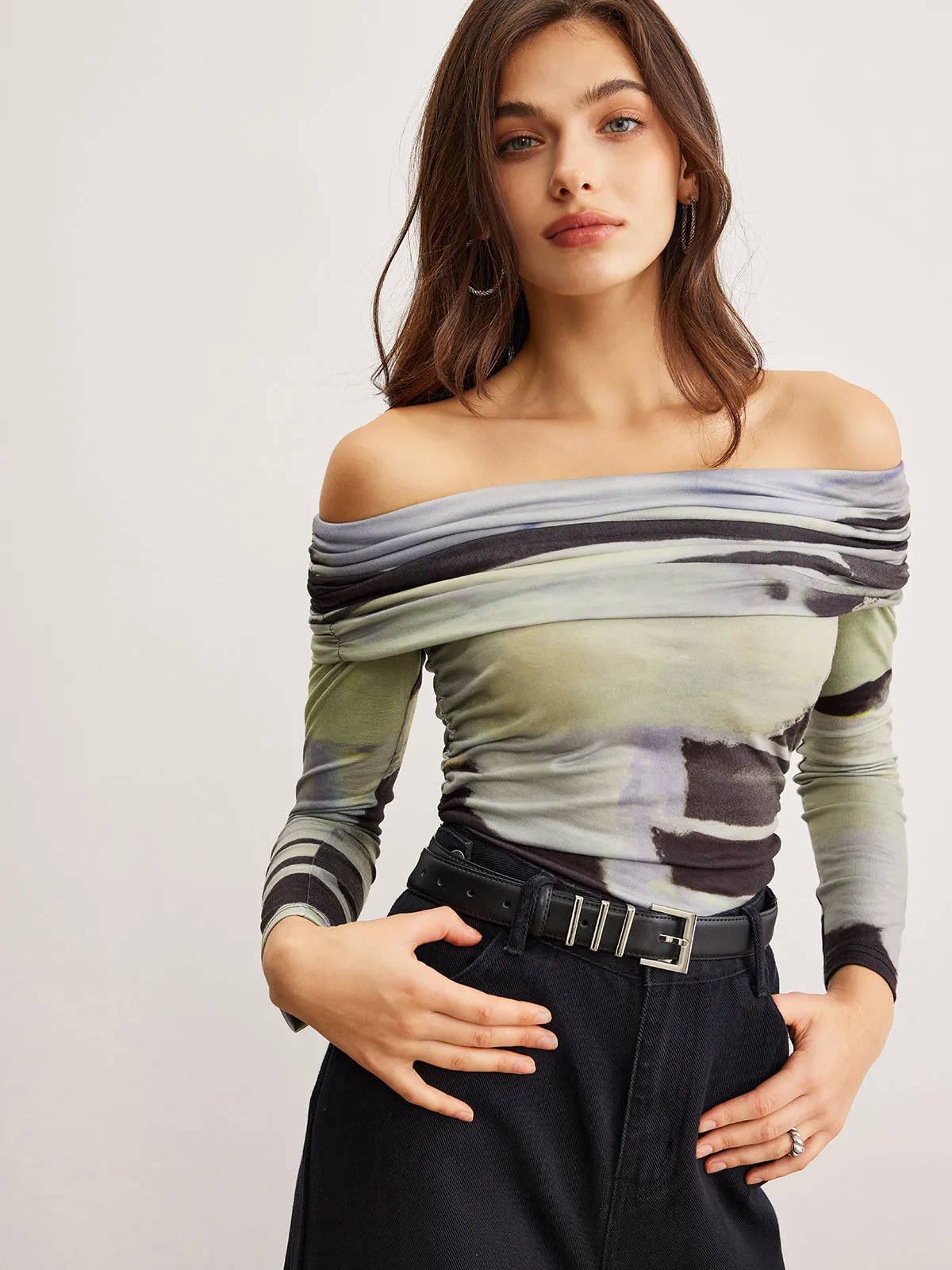 Off-Shoulder Tie Dye Printed T-Shirt sold by COMMENSE