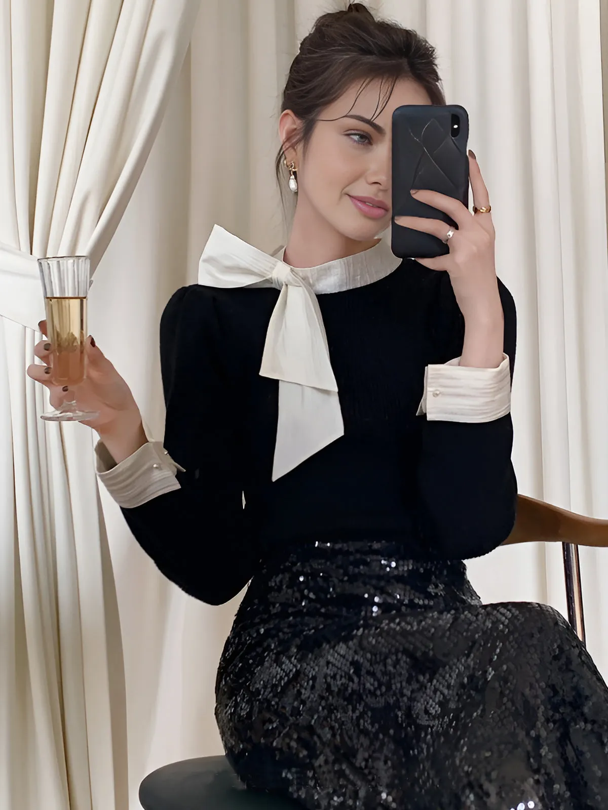 Color Block Bow Knit Top sold by COMMENSE product image thumbnail 3