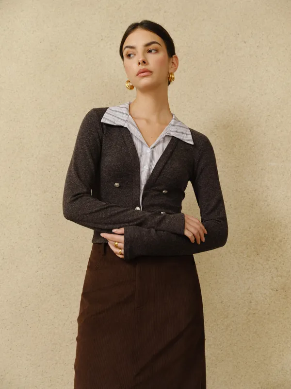 2 in 1 Button Slim Polo Knit Top sold by COMMENSE