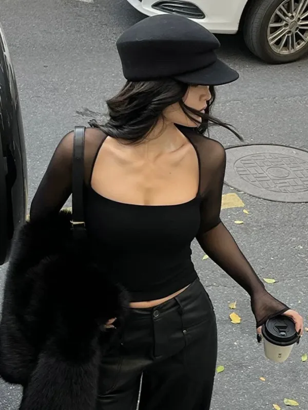 Square Neck Panel Crop T-Shirt sold by COMMENSE