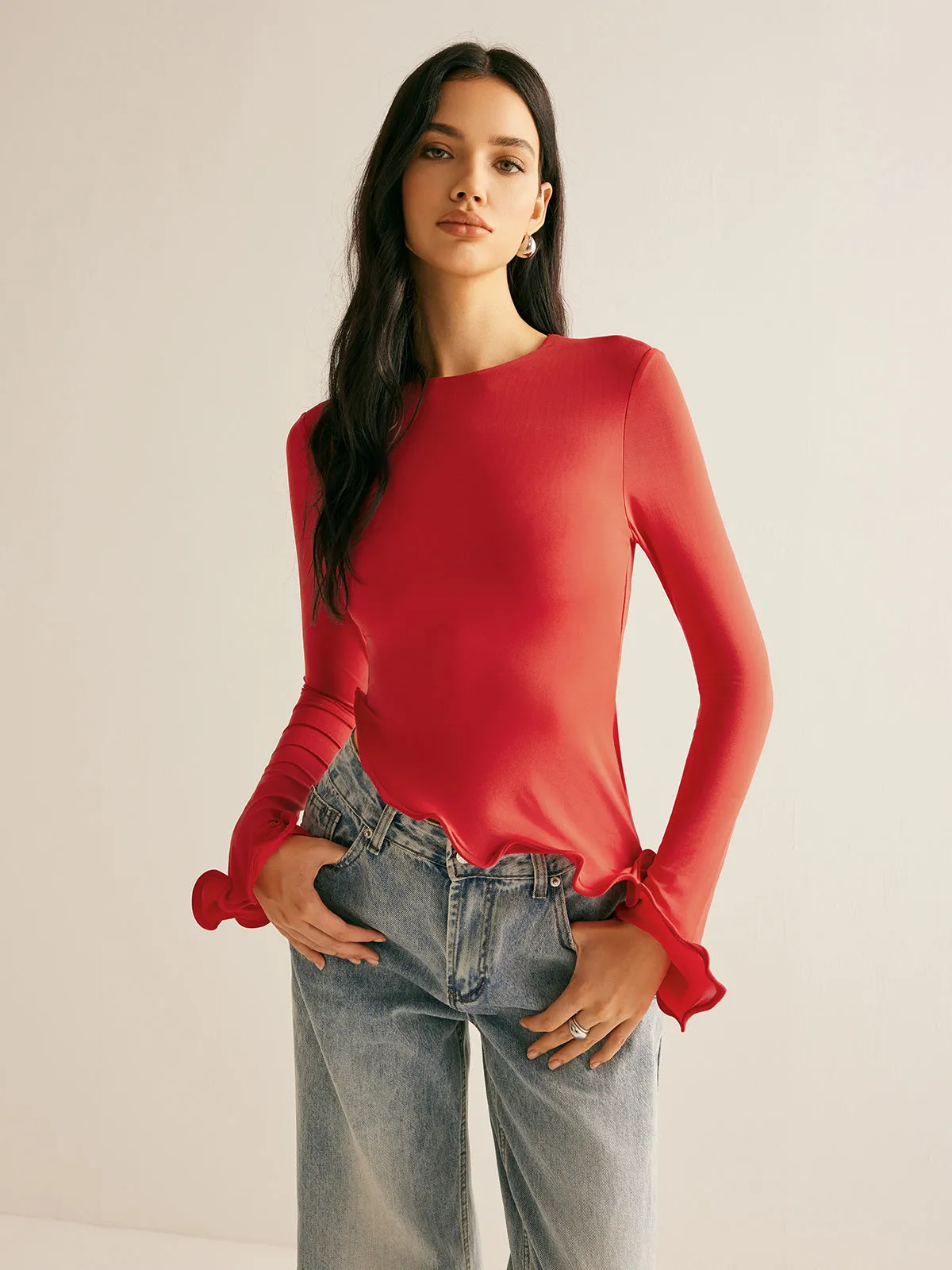 Asymmetrical Wave Trim T-Shirt sold by COMMENSE product image thumbnail 3