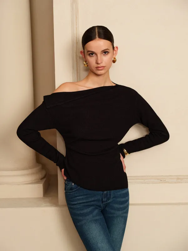 Asymmetrical Pleated Stretch T-Shirt sold by COMMENSE