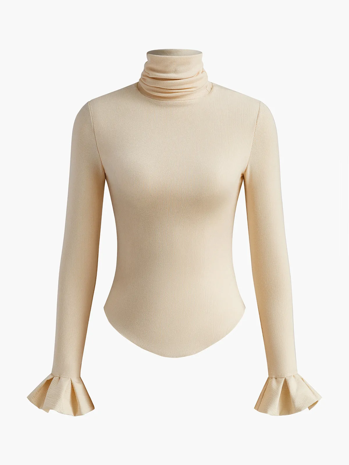 Turtleneck Ribbed Ruffle Sleeve T-Shirt sold by COMMENSE product image thumbnail 5