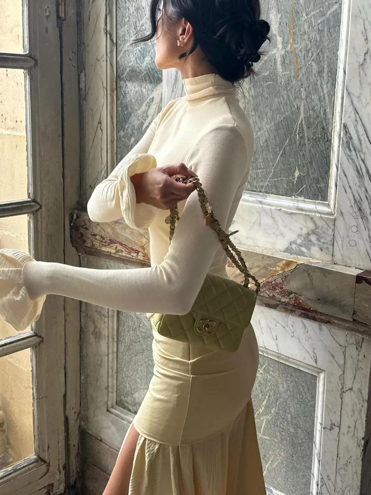 Turtleneck Ribbed Ruffle Sleeve T-Shirt sold by COMMENSE product image thumbnail 2