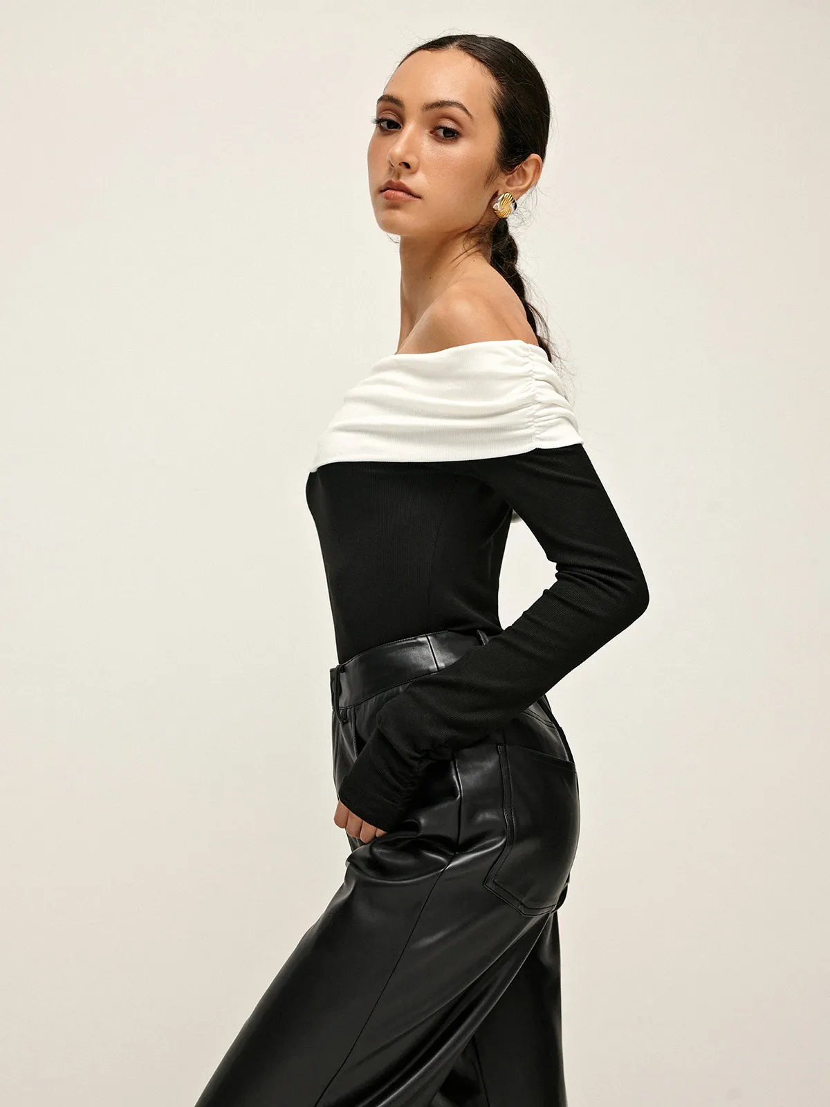 Cold Shoulder Patchwork Pleated T-Shirt sold by COMMENSE product image thumbnail 2