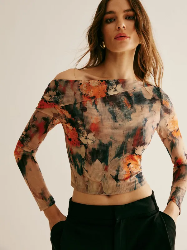 Retro Asymmetrical Collar Crop T-Shirt sold by COMMENSE