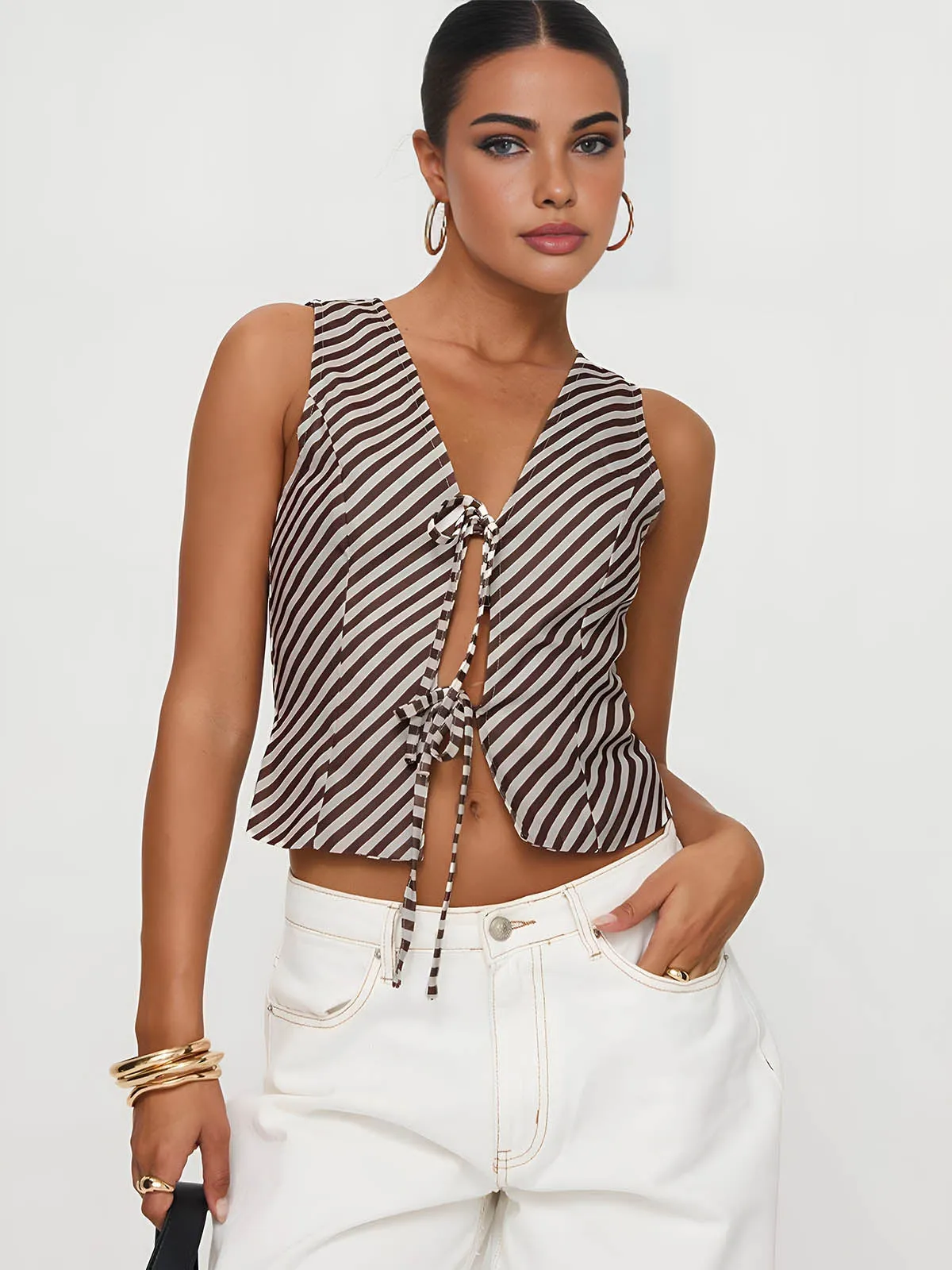 Stripe Knotted V-Neck Vest sold by COMMENSE product image thumbnail 2