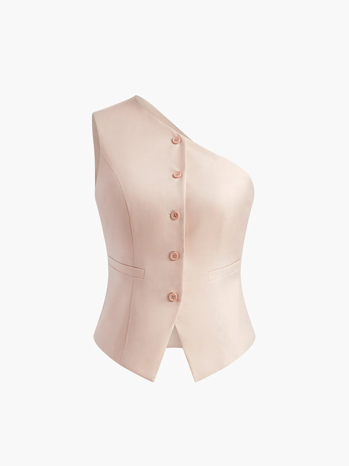 Button Front Asymmetrical Vest sold by COMMENSE