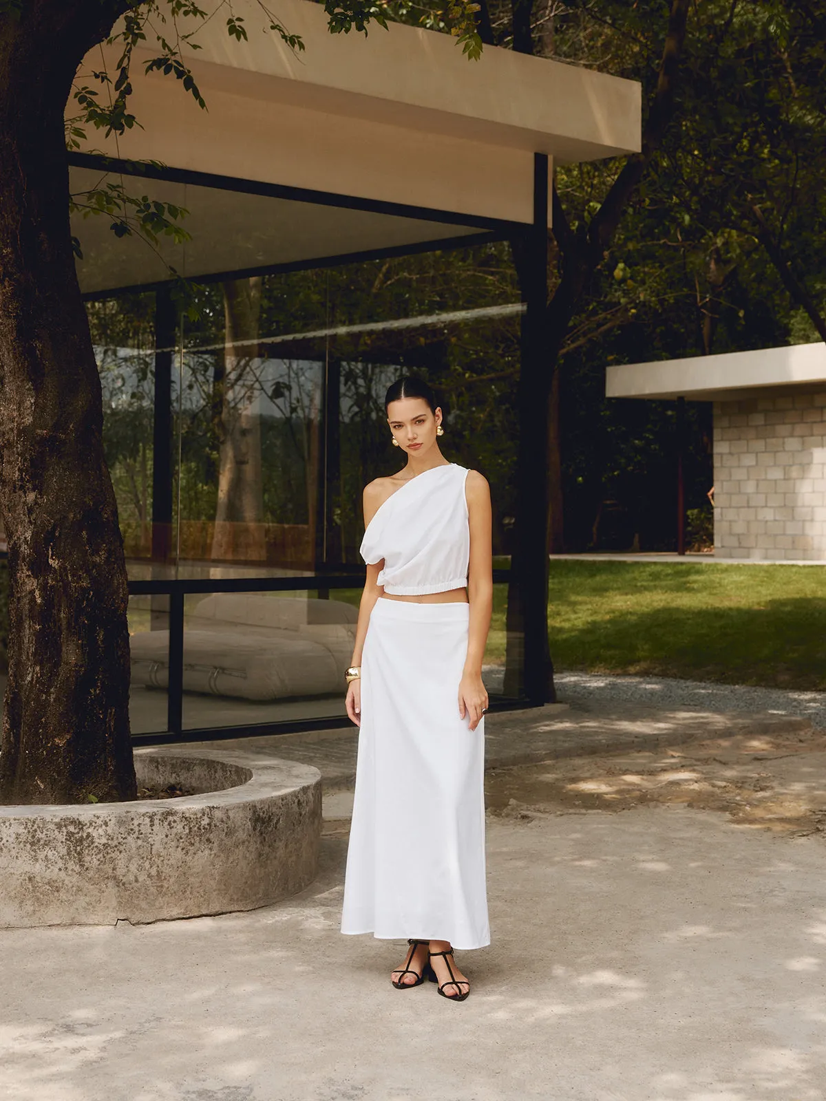 Cotton & Linen One Shoulder Off T-Shirt sold by COMMENSE product image thumbnail 2