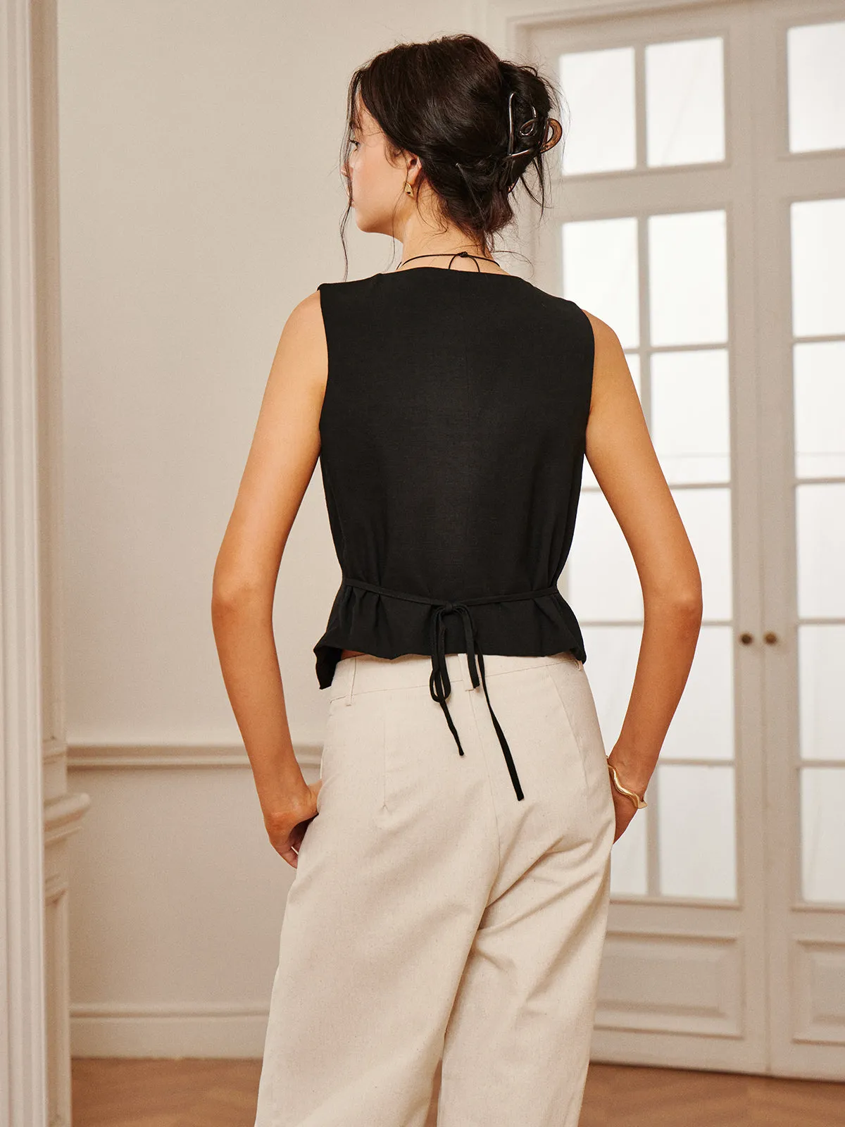 Cotton & Linen Tie-Detail Vest sold by COMMENSE product image thumbnail 5