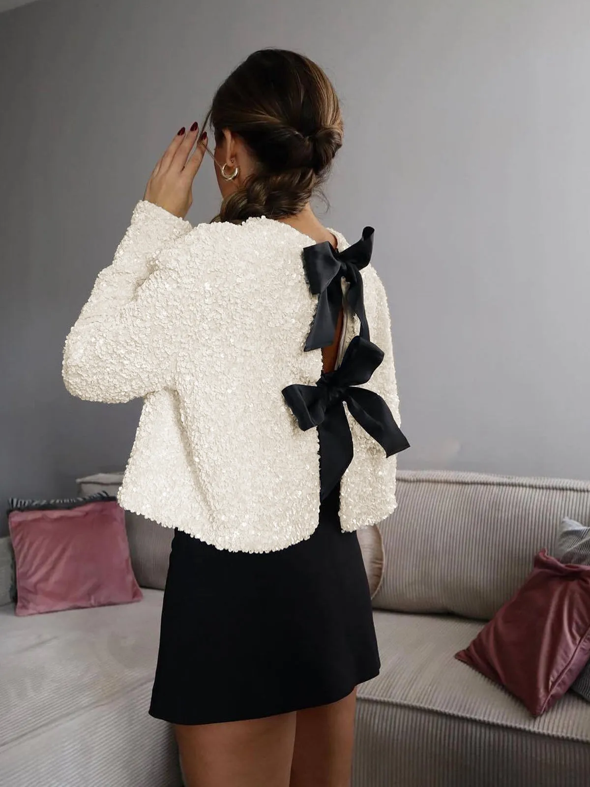 Sequined Velvet Bowknot Decor Jacket sold by COMMENSE product image thumbnail 3
