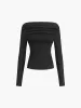 Oblique Off-Shoulder Long Sleeve T-Shirt sold by COMMENSE