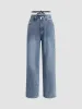 Cross Tie Waist Denim Straight Leg Jeans sold by COMMENSE