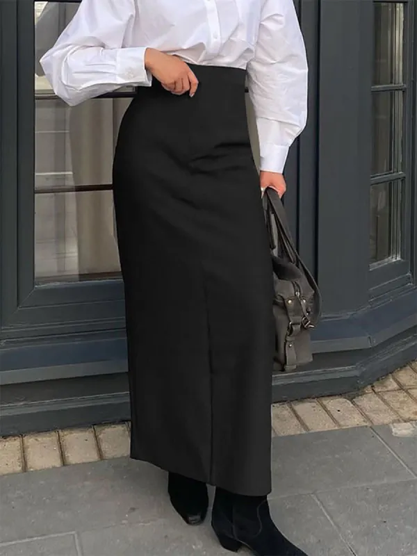 Solid Split-front Maxi Skirt sold by COMMENSE