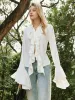 Button Ruffle Thin Blouse sold by COMMENSE