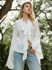 Button Ruffle Thin Blouse sold by COMMENSE