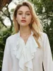 Button Ruffle Thin Blouse sold by COMMENSE