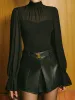 Chiffon Pleated Tie Neck Panel Blouse sold by COMMENSE