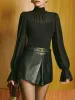 Chiffon Pleated Tie Neck Panel Blouse sold by COMMENSE