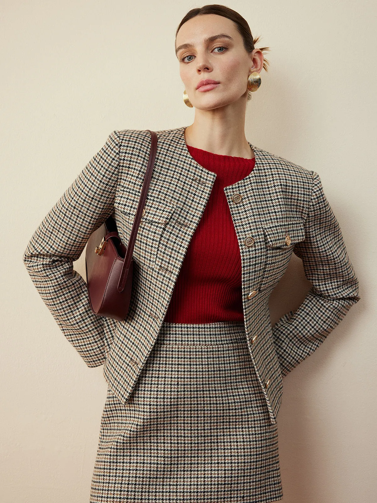 Houndstooth Button Short Jacket sold by COMMENSE product image thumbnail 5