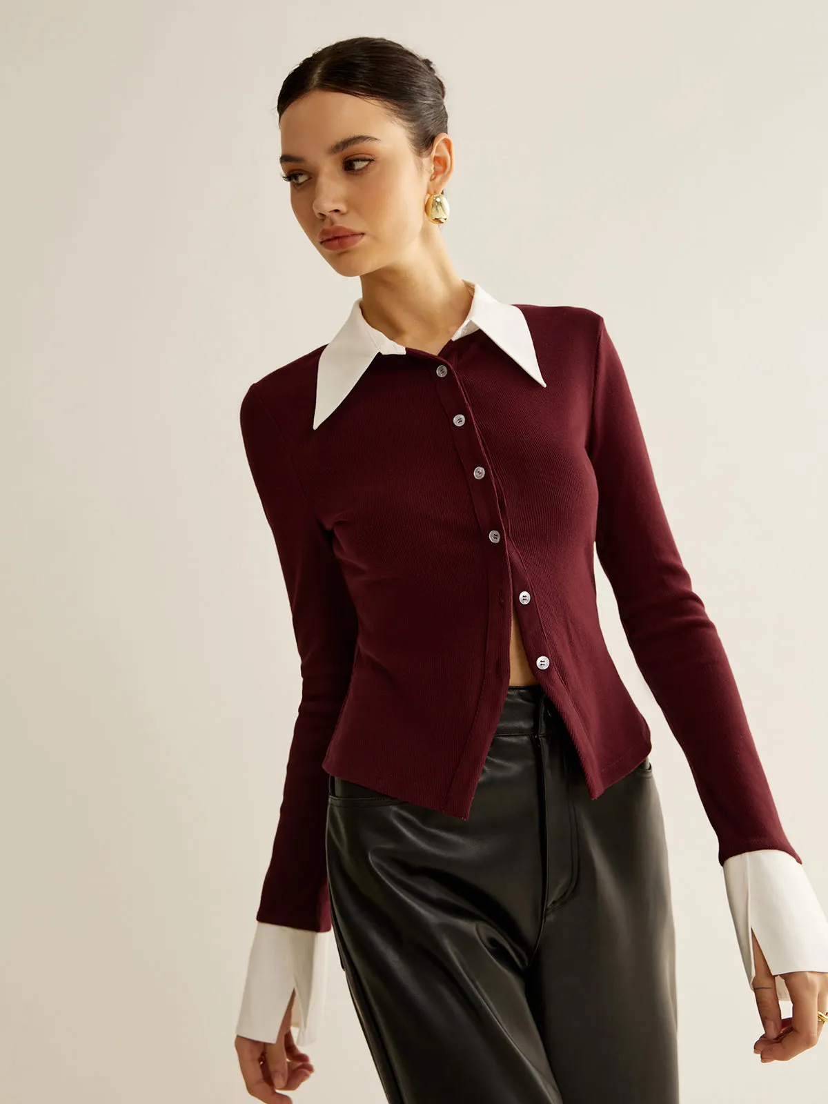 2 in 1 Contrast Binding Button Blouse sold by COMMENSE product image thumbnail 2