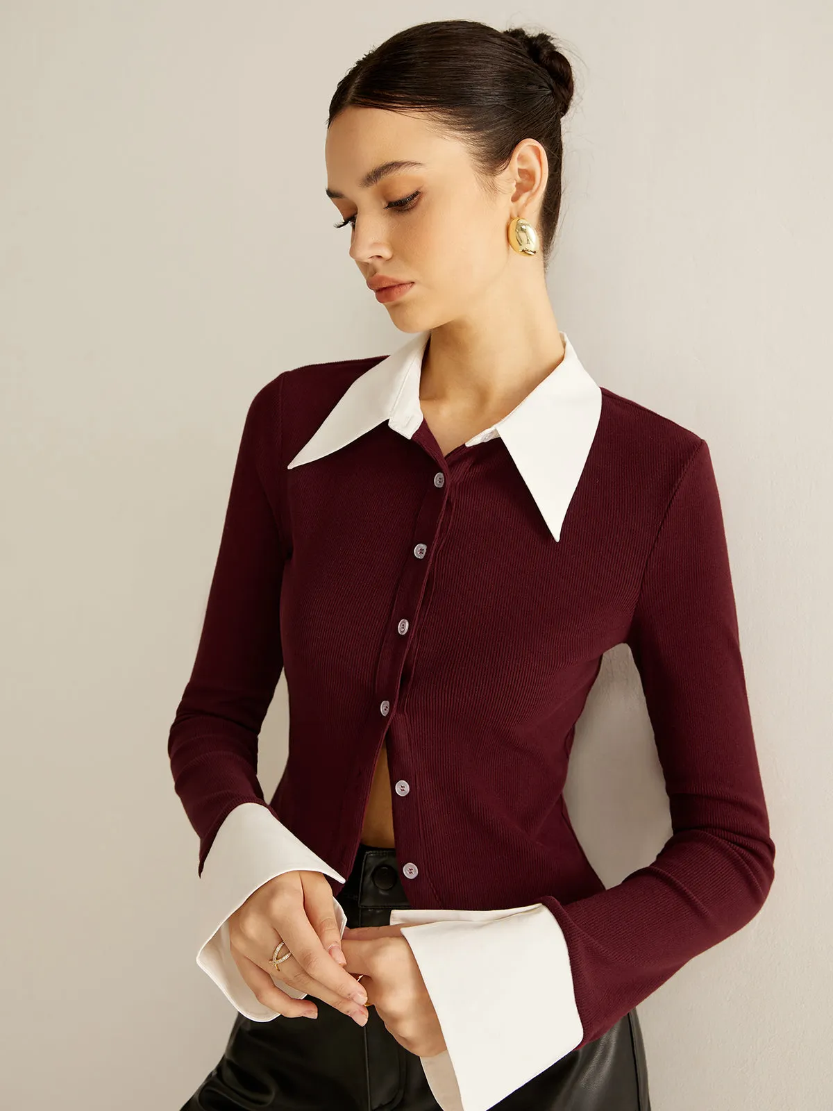 2 in 1 Contrast Binding Button Blouse sold by COMMENSE product image thumbnail 5