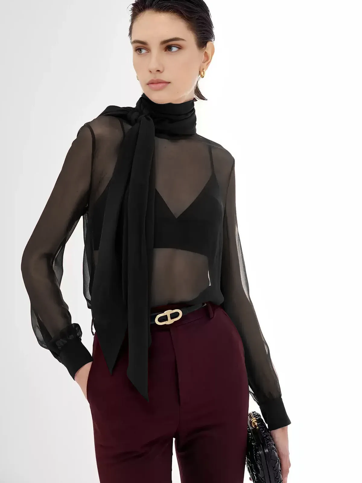 Sheer Bow Chiffon Blouse sold by COMMENSE product image thumbnail 2