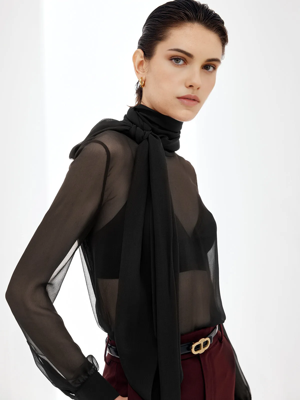 Sheer Bow Chiffon Blouse sold by COMMENSE product image thumbnail 5