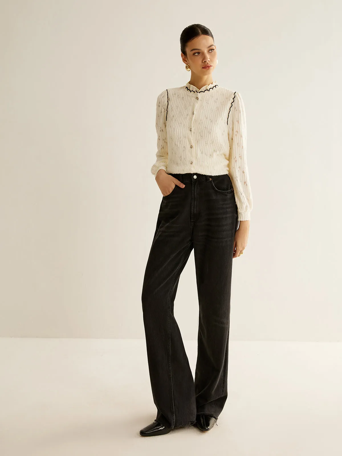 Elegant Lettuce Trim Button Blouse sold by COMMENSE product image thumbnail 5