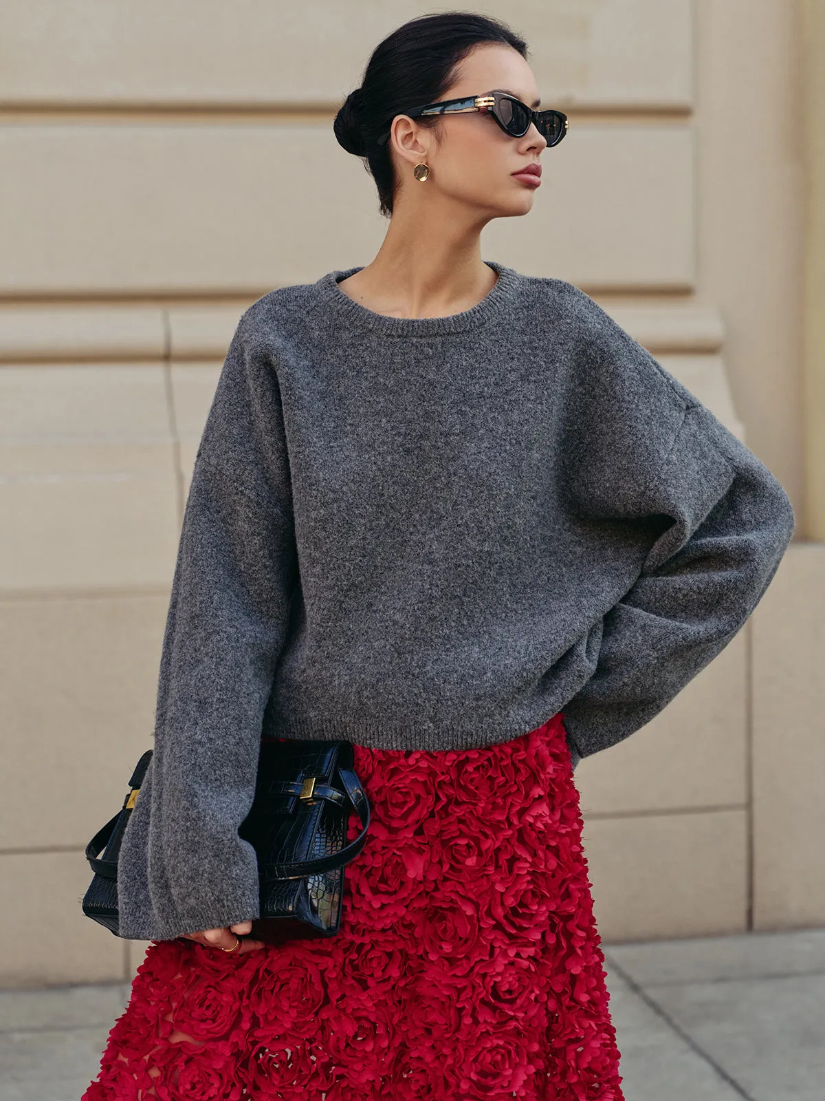 Wool-Blend Oversized Plain Pullover Sweater sold by COMMENSE product image thumbnail 3