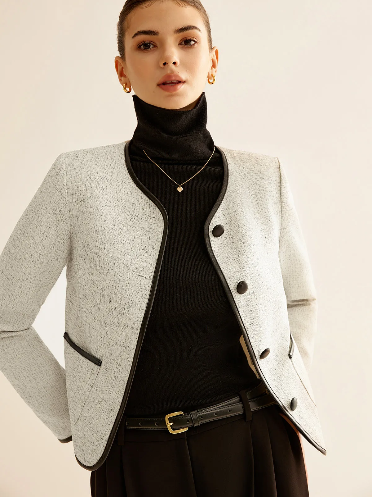 Elegant Contrast Trim Jacket sold by COMMENSE product image thumbnail 4