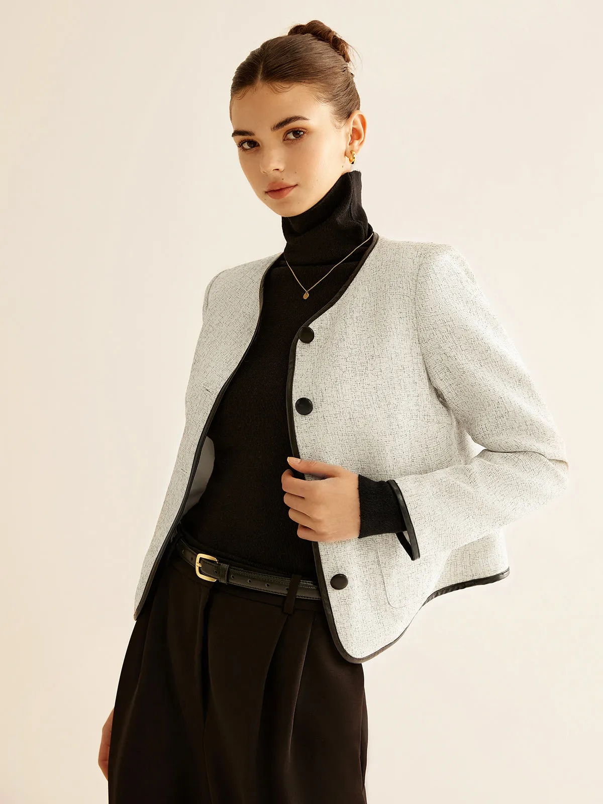 Elegant Contrast Trim Jacket sold by COMMENSE