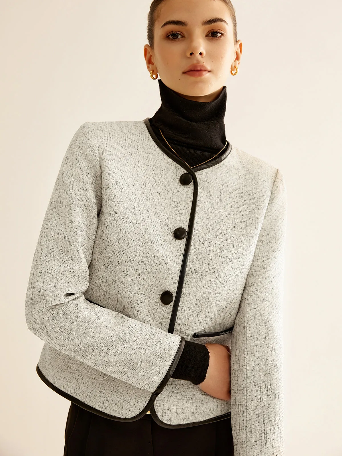 Elegant Contrast Trim Jacket sold by COMMENSE product image thumbnail 3