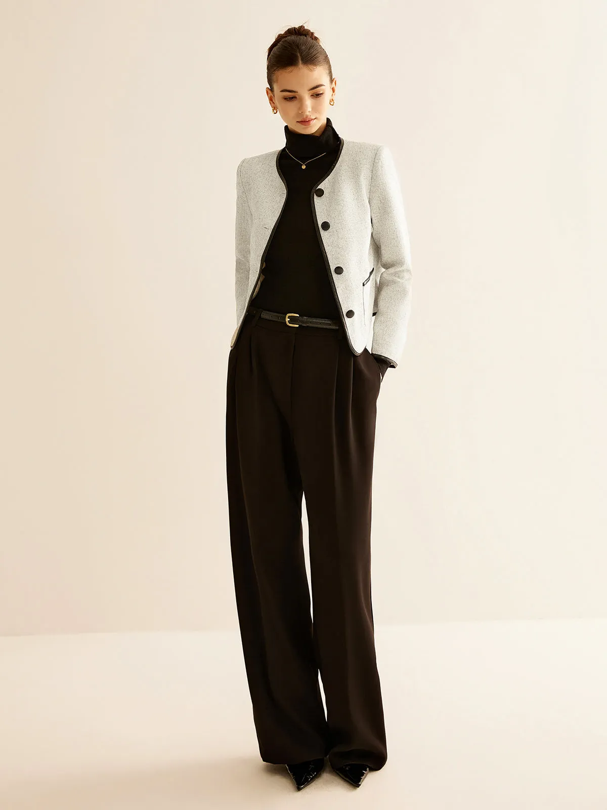 Elegant Contrast Trim Jacket sold by COMMENSE product image thumbnail 2