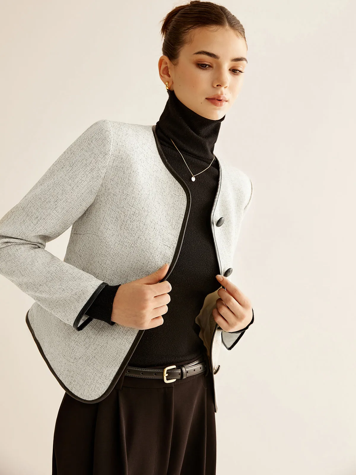 Elegant Contrast Trim Jacket sold by COMMENSE product image thumbnail 5