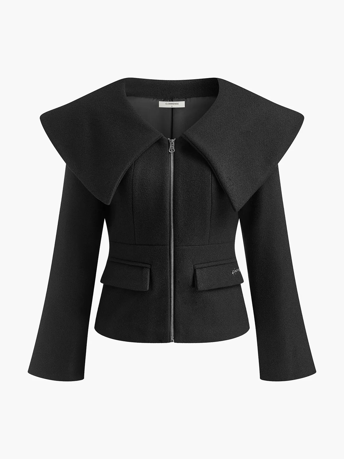 Oversized-Collar Slim Zipper Jacket sold by COMMENSE