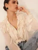 Ruffle Chiffon Breasted Blouse sold by COMMENSE