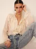Ruffle Chiffon Breasted Blouse sold by COMMENSE